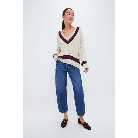 TUCKERNUCK Garnet and Navy Stripe Metallic Morrissey Sweater Size M NWT - Picture 4 of 6